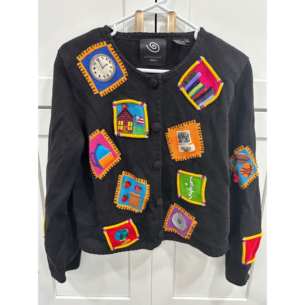 Michael Simon Event Cardigan School‎ Teacher Knit Sweater Colorful M